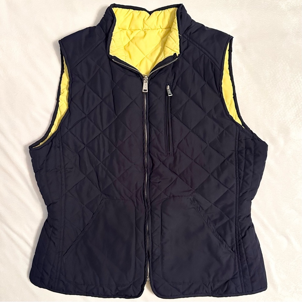 Lauren Ralph Lauren Quilted Reversible-Style Navy Vest with Yellow Lining